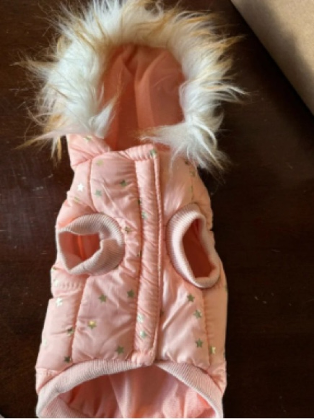 Pink Star Quilted Hooded Dog Vest with Faux Fur Trim